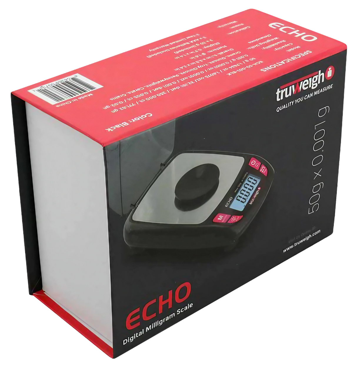 Truweigh Echo Digital Milligram Scale in black, precise 0.001g accuracy, ideal for kitchen and herbs