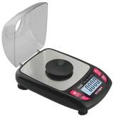 Truweigh Echo Digital Milligram Scale in black, 50g x 0.001g accuracy, front view with open lid