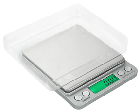 Truweigh Enigma Digital Mini Scale, 500g x 0.01g, portable silver design, top view