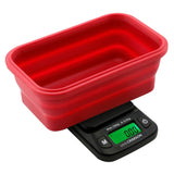Truweigh Mini Crimson Collapsible Bowl Scale 100g x 0.01g in black with red silicone bowl