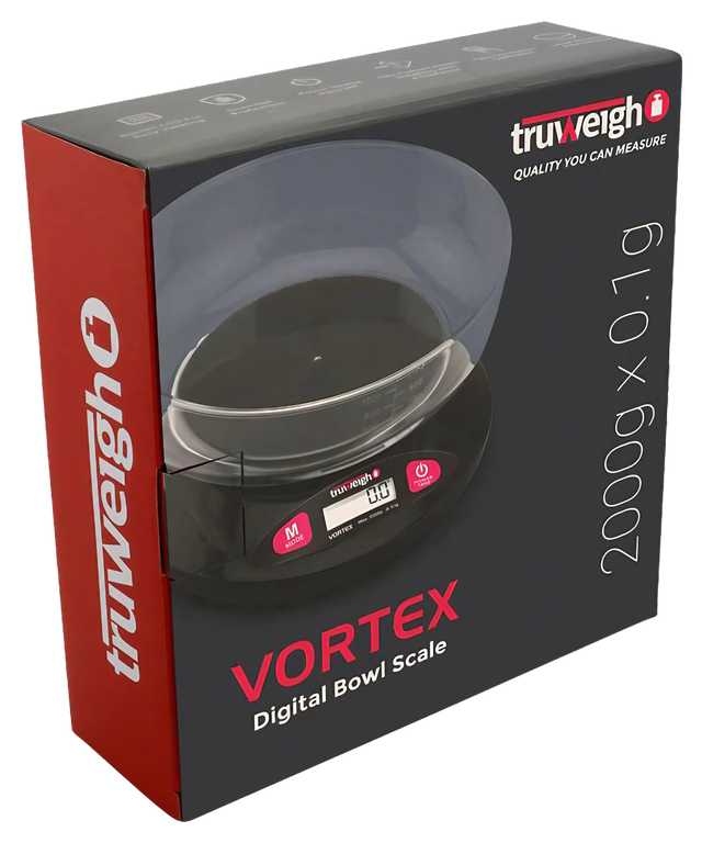 Truweigh Vortex Digital Bowl Scale in black, compact design, ideal for dry herbs and concentrates