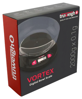 Truweigh Vortex Digital Bowl Scale in black, compact design, ideal for dry herbs and concentrates
