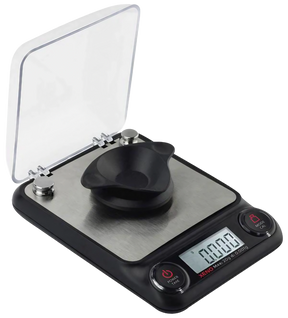 Truweigh Xeno Digital Milligram Scale, black, portable design, 0.001g accuracy, with open lid