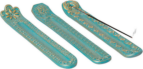 Turquoise & Gold Polyresin Incense Burner 6-Pack, 10" Length, Decorative and Functional