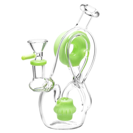 Compact 6.5" Twisted Donut Recycler Water Pipe with 14mm Joint, Portable Design, Front View