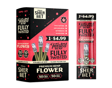 Twisted Hemp Fully Twisted CBD & CBG Cigarillo in Sherbet flavor packaging