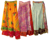 Colorful Two-Layer Sari Wrap Skirts in Medium Size Displayed Side by Side