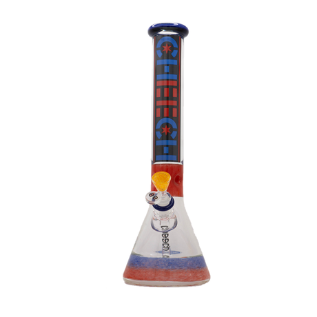 Cheech Glass Retro Beaker Bong with Colorful Design - Front View on White Background