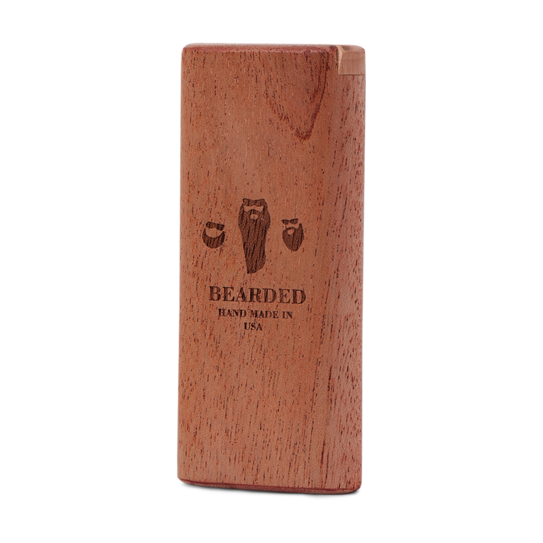 Bearded Distribution Slide-Top Wooden Dugout with Glass One-Hitter, Front View