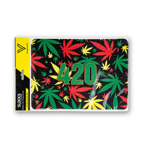 V Syndicate 420 Rasta Slikks mat with vibrant red, green, yellow design, front view on white background