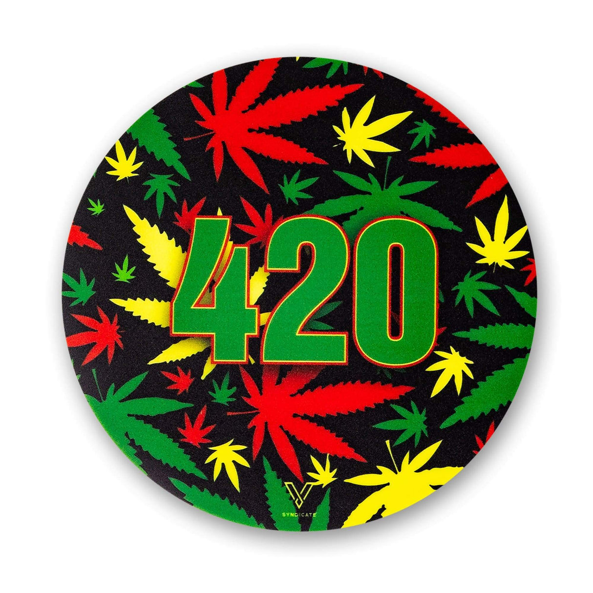 V Syndicate 420 Rasta Slikks with colorful leaf design, medium-sized silicone dab mat
