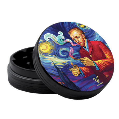 V Syndicate Smoky Night 2-Piece SharpShred Grinder, 63MM, with artistic Van Gogh-inspired design