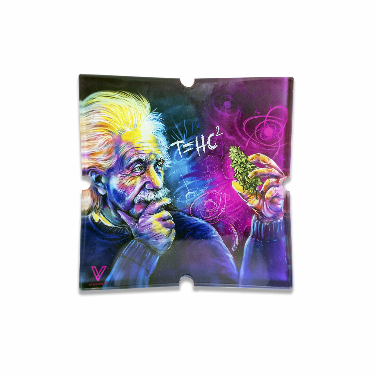 V Syndicate T=HC2 Blazin' Ashtray with Einstein Design, Compact Glass, Front View