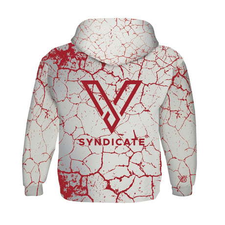 V Syndicate Dank Diva 360° Print Hoodie in Gray and Red with Crack Design - Back View