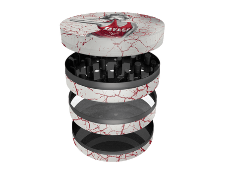 Dank Diva 4-Piece SharpShred 360 Grinder in Red and White, Portable Compact Design, Overhead View