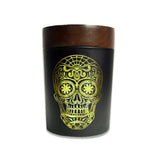 Daze of the Dead Yellow SmartStash by V Syndicate, front view, featuring a skull design and wooden lid