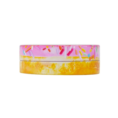 V Syndicate Donut 2-Piece SharpShred Grinder in Pink & Brown, Front View, Compact Design