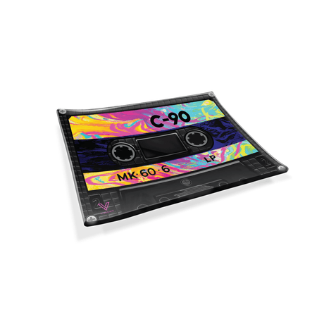V Syndicate Cassette Glass Rollin' Tray with Rainbow Design - Compact and Portable