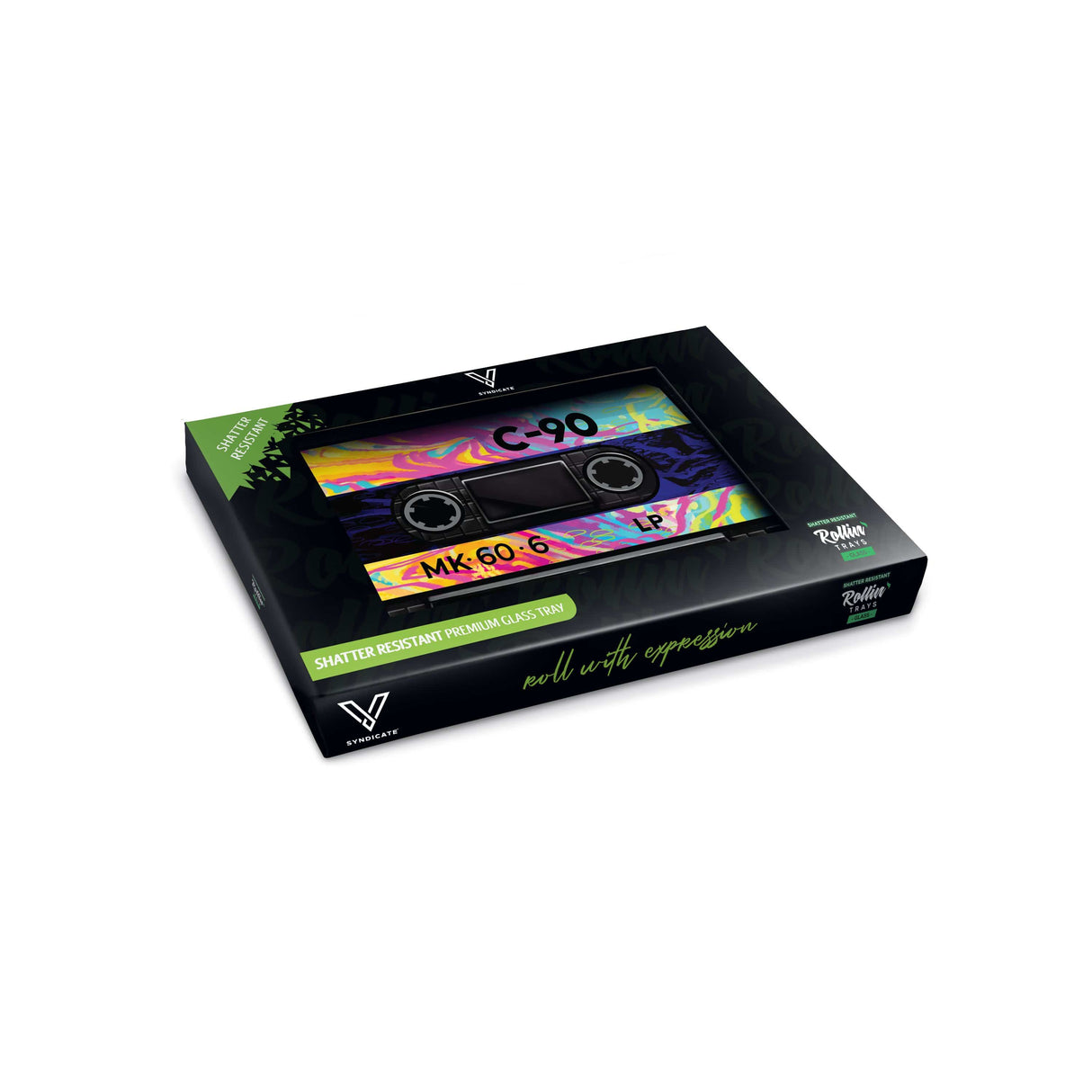 V Syndicate Cassette Glass Rollin' Tray with Rainbow Design - Medium Size