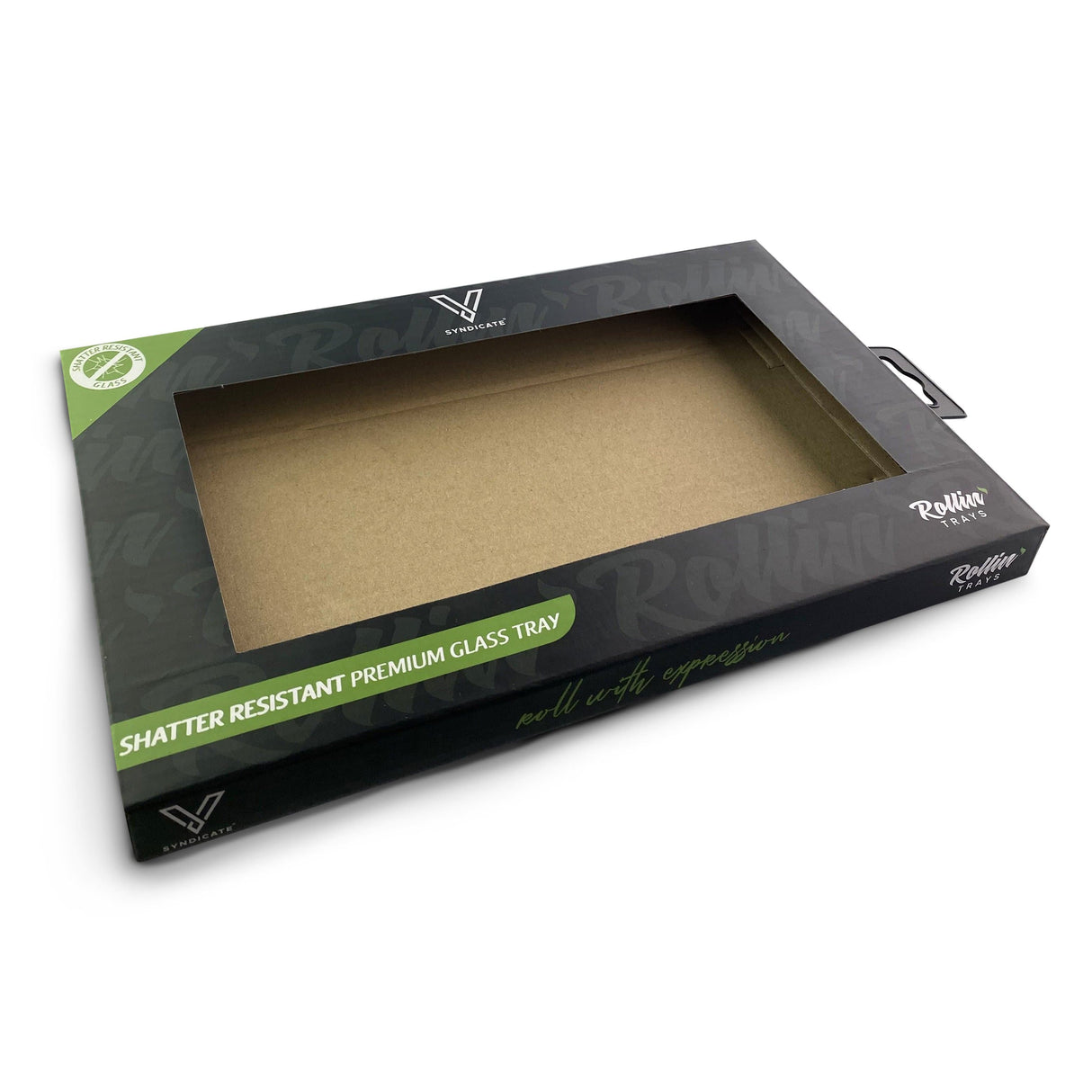 V Syndicate Dirty Ridin' Glass Tray - Medium Size, Shatter Resistant, Angled View