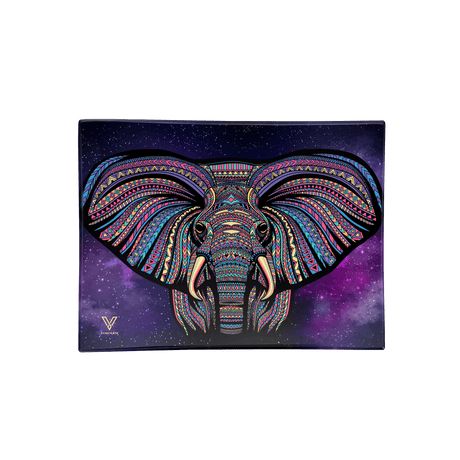 V Syndicate Elephant Glass Rollin' Tray, Medium Size, Purple with Cosmic Design, Front View