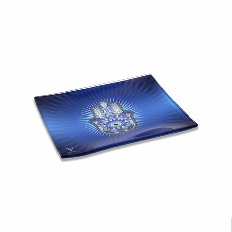 V Syndicate Hamsa Blue Glass Rollin' Tray with Compact Design - Top View