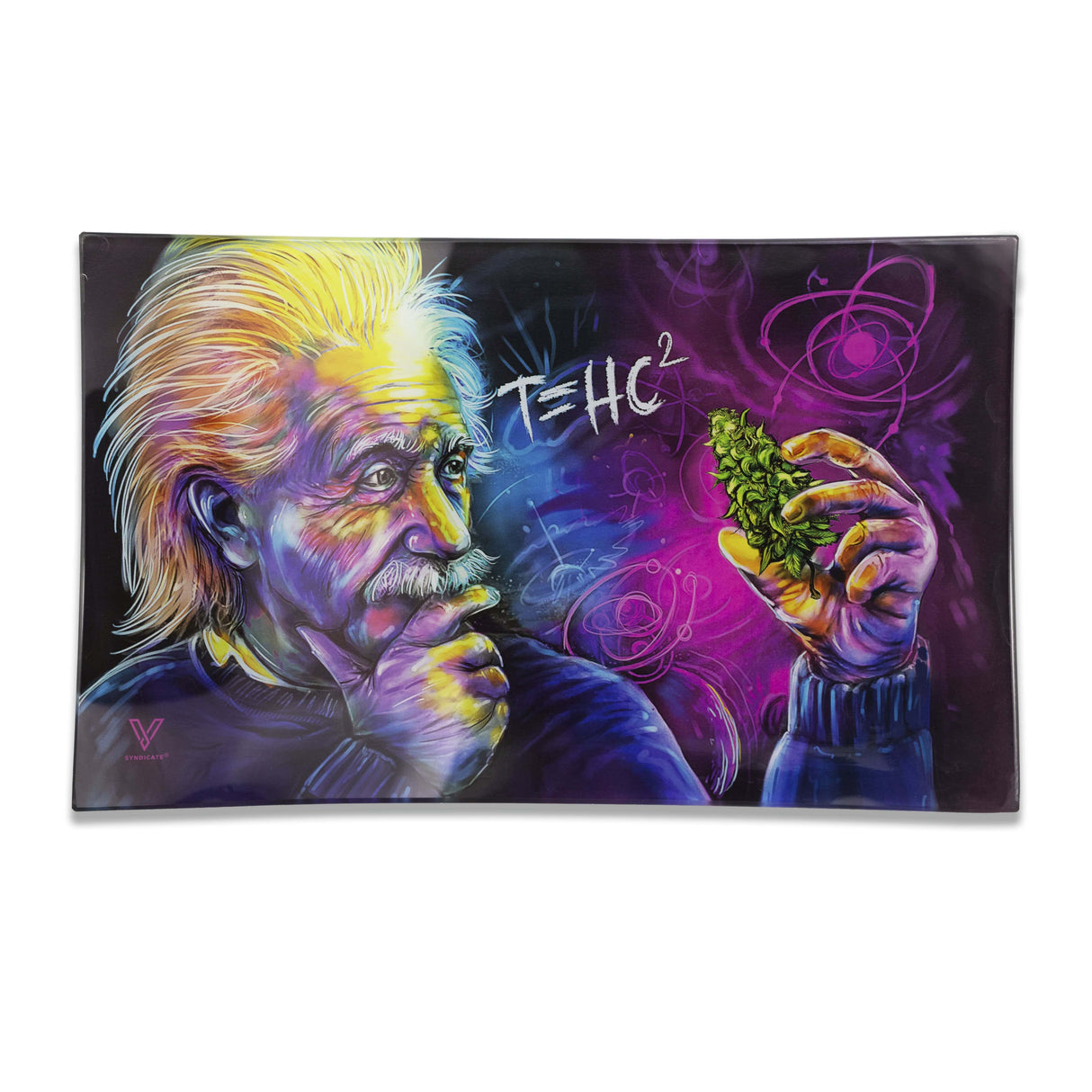 V Syndicate T=HC2 Glass Rollin' Tray with Einstein Design - Medium Size