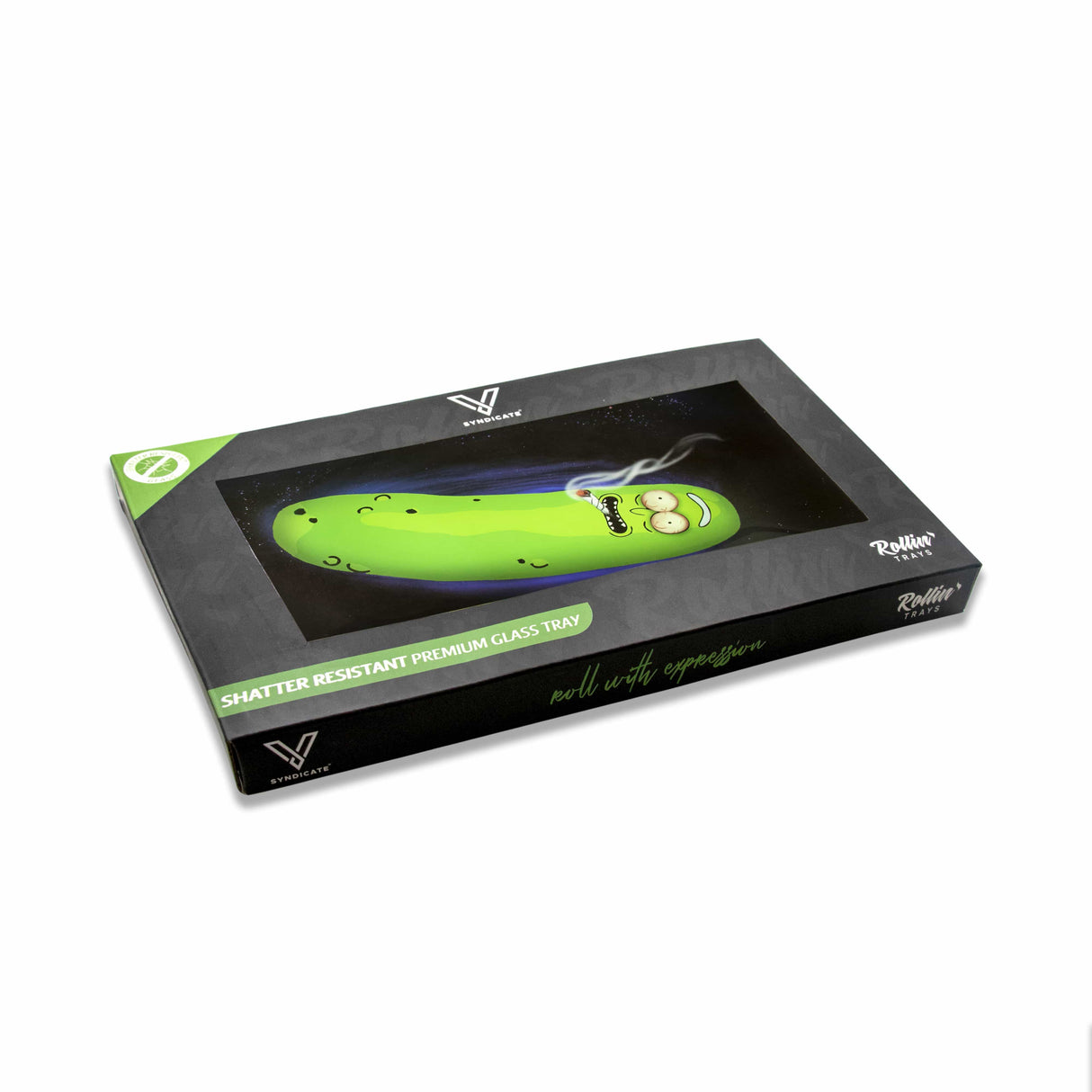 V Syndicate Pickle Glass Tray - Medium Size, Black & Green, Portable Design, Angled View