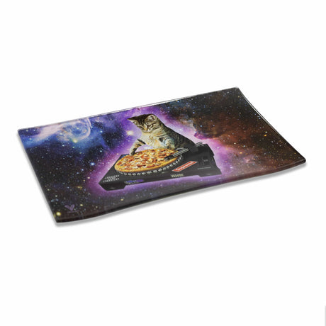 V Syndicate Pussy Vinyl Glass Rollin' Tray with Cosmic Cat Design - Medium Size