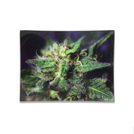 V Syndicate Blue Dream Glass Rollin' Tray with vibrant cannabis imagery, compact and portable design