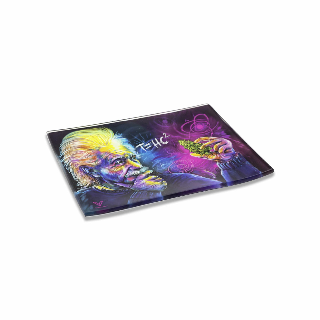 V Syndicate T=HC2 Glass Rollin' Tray with Einstein Design in Black & Purple, Medium Size