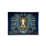 V Syndicate Tribal Lion Glass Rollin' Tray with vibrant blue design, compact and portable for dry herbs