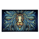 V Syndicate Tribal Lion Glass Rollin' Tray with vibrant blue and multicolor design, medium size, perfect for home decor.