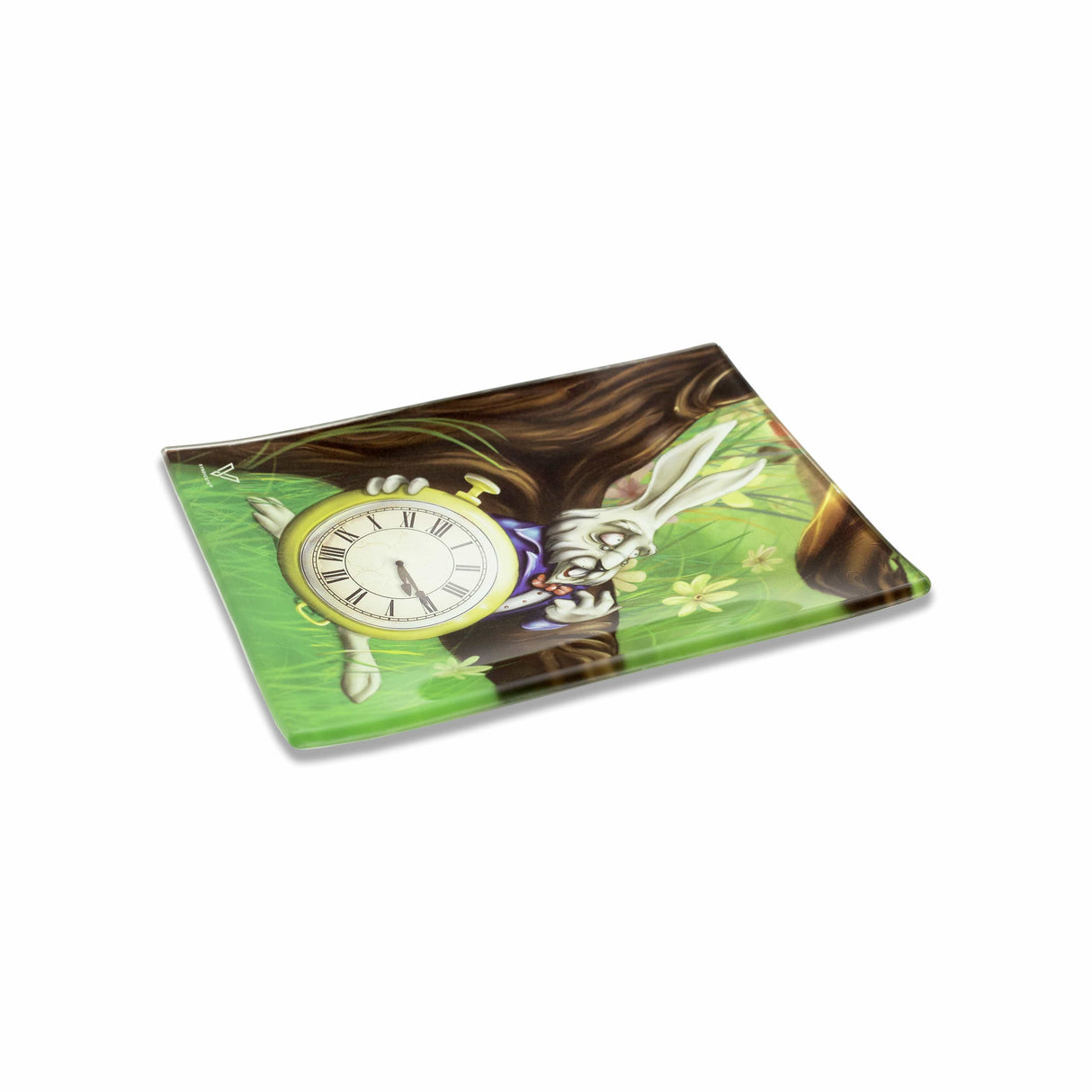 V Syndicate White Rabbit Glass Tray - Medium Size - Novelty Design with Clock