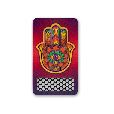 V Syndicate Hamsa Red Nonstick Grinder Card with intricate design, front view on white background