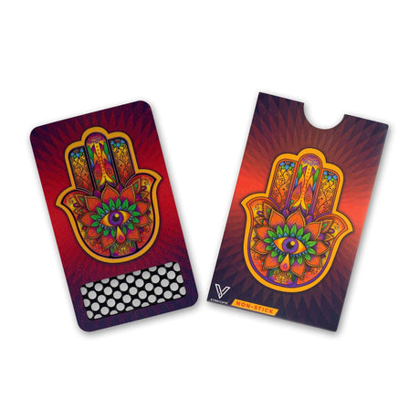 V Syndicate Hamsa Red Nonstick Grinder Card with vibrant design, front and back view