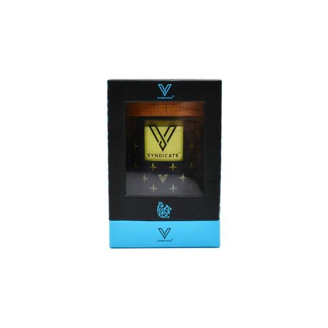 V Syndicate High End Yellow SoleStash container front view with black and yellow design