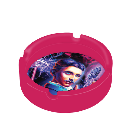 V Syndicate High Voltage Blazin' Silicone Ashtray, Compact and Portable, Vibrant Pink with Artistic Design, Top View
