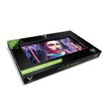 V Syndicate High Voltage Glass Rollin' Tray with vibrant electric design, medium size, angled view