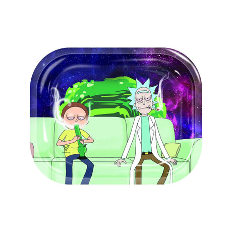 V Syndicate Hybrid Couch Lock Rollin' Tray featuring Rick and Morty design, compact and portable size