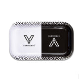 V Syndicate Hybrid Rollin' Tray in black and white, medium size, portable metal design
