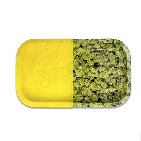 V Syndicate Hybrid Buds/Oil Rollin' Tray in medium size with green and yellow design, top view