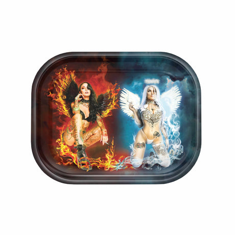 V Syndicate Devil vs Angel Hybrid Rollin' Tray - Medium Size, Metal with Silicone, Front View