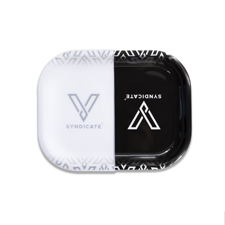V Syndicate Hybrid Rollin' Tray in black and white, compact and portable design, top view