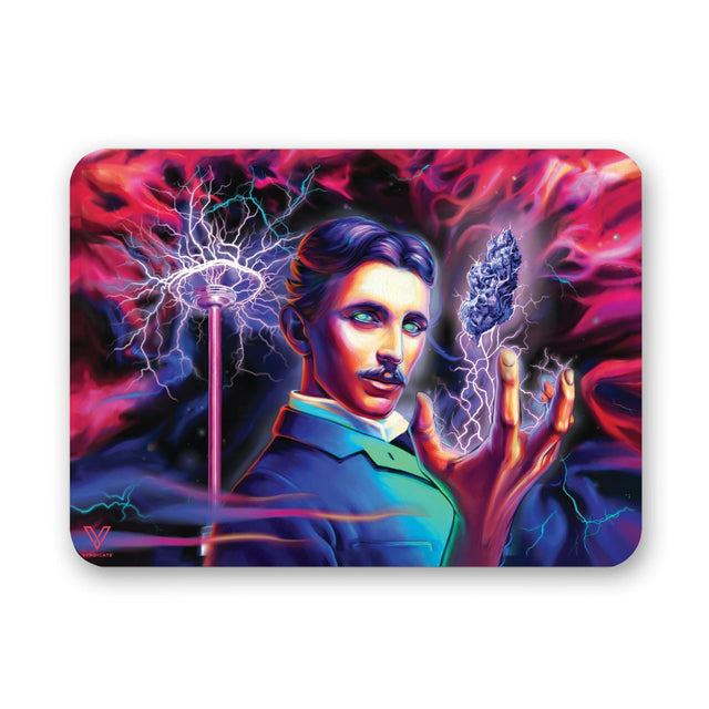 V Syndicate High Voltage Slikks medium silicone dab mat with vibrant Tesla-inspired artwork