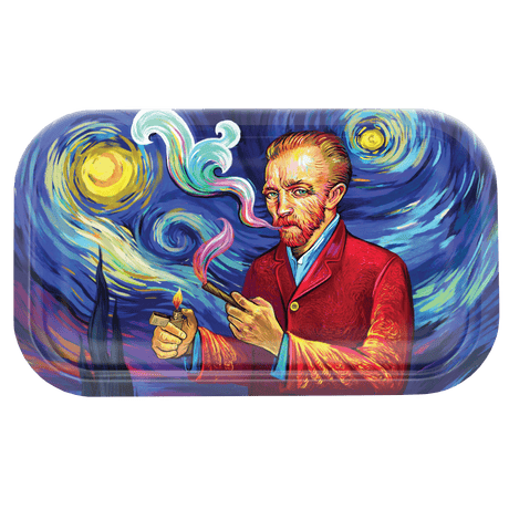 V Syndicate Smoky Night Rollin' Tray featuring artistic Van Gogh-inspired design, medium size, top view