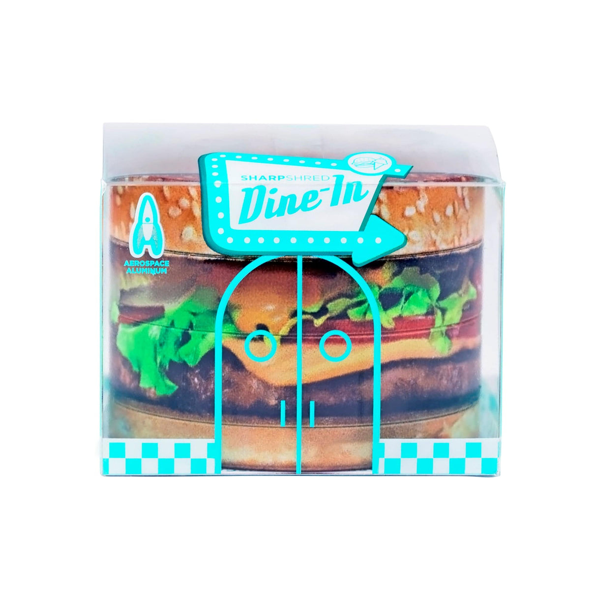 V Syndicate Quarter Pounder 4-Piece Grinder with burger design, front view on white background