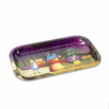 Alice Mushroom Metal Rollin' Tray with whimsical design, medium size, perfect for dry herbs