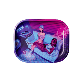 V Syndicate Button Mash'd Metal Rollin' Tray featuring a vibrant pink and purple gaming design, medium size.