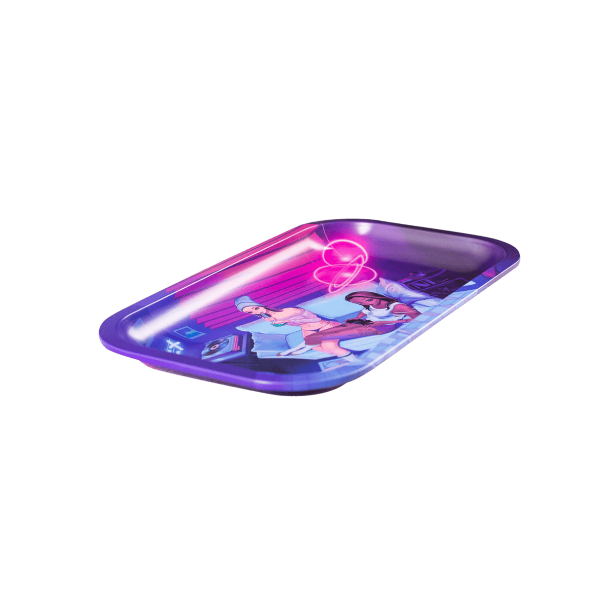 V Syndicate Button Mash'd Metal Rollin' Tray with vibrant pink and purple gaming design